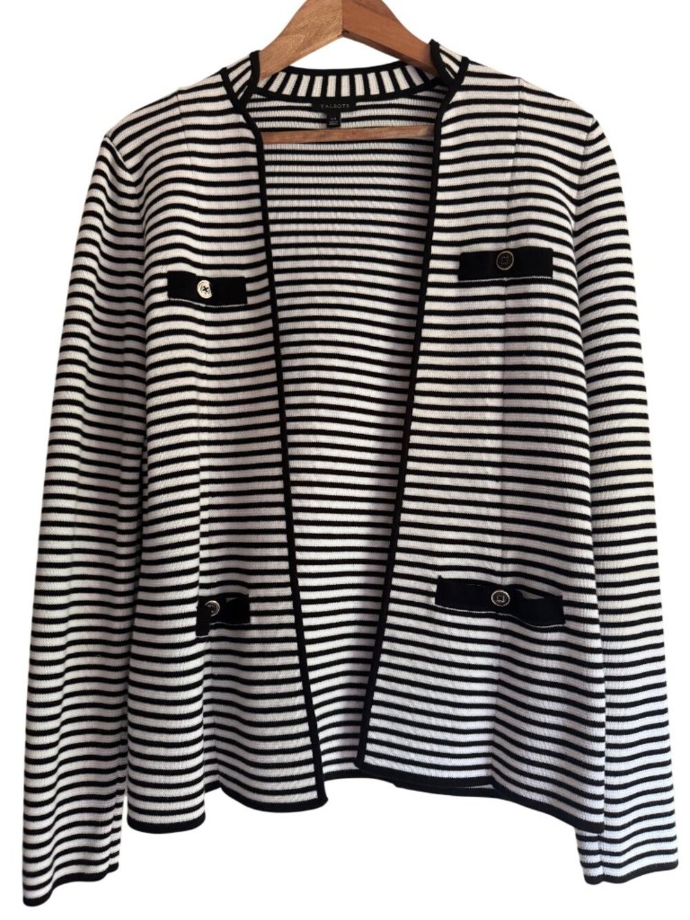 Talbots Black & White Striped Open Cardigan Sweater Jacket XS Lightweight